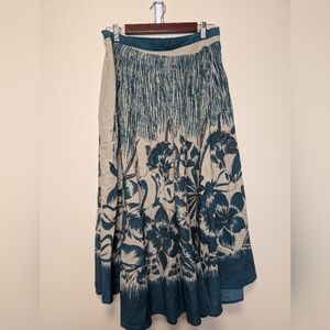 Moka Sport Floral Skirt XL Rayon India Boho A-Line Blue Embellished Festival Mid